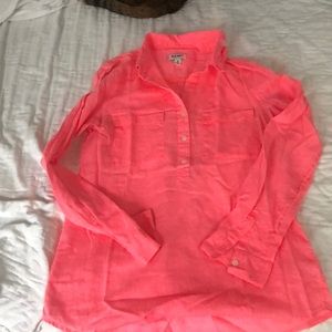 Long sleeve neon pink linen shirt